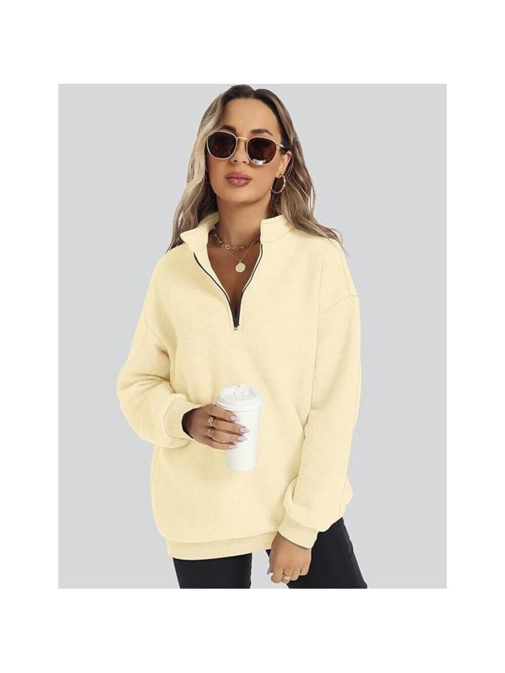 ROYLAMP Women's Oversized Half Zip Pullover Sweatshirt in Creme Size XL